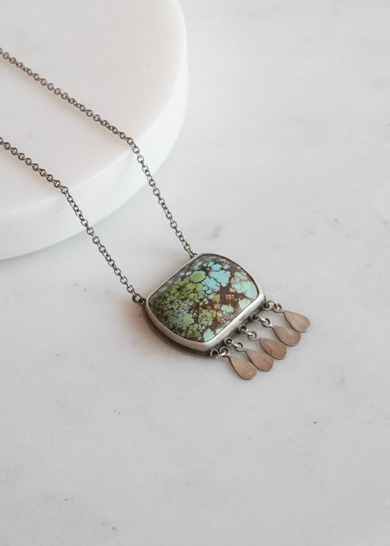 Ananda Khalsa | Turquoise Necklace, SS Bezel, SS Fringe