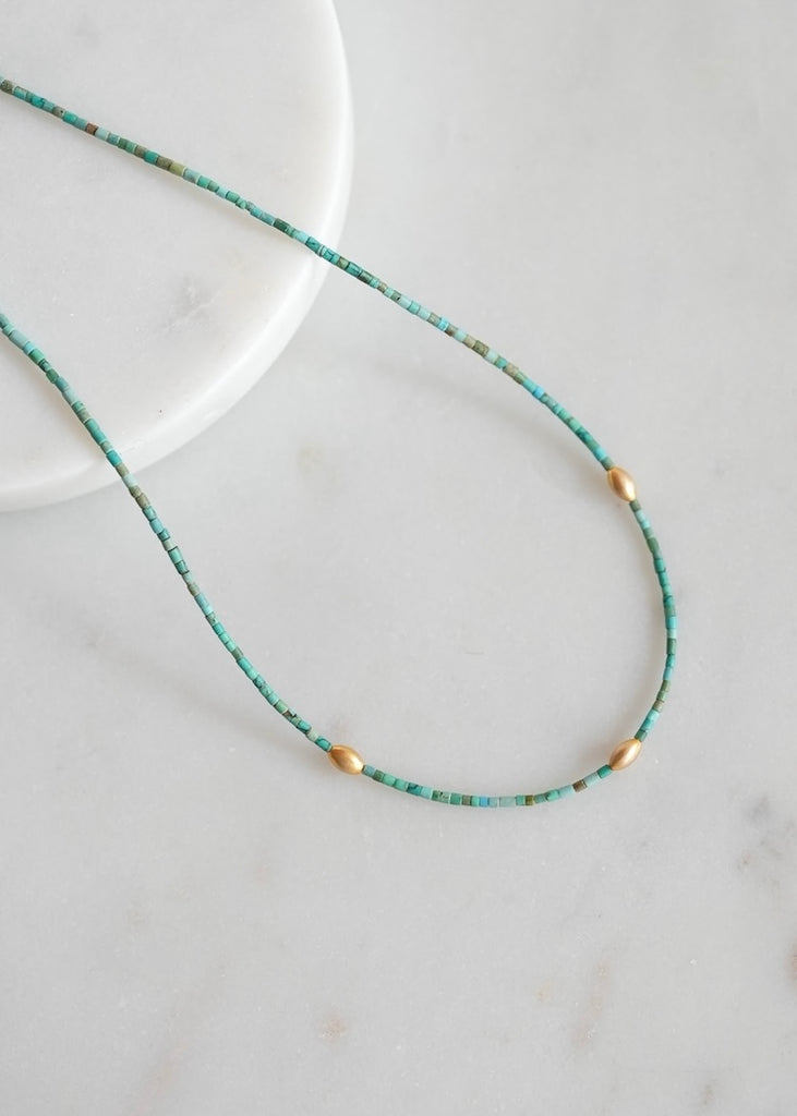 Ananda Khalsa | Turquoise Necklace with 20k Rice Beads