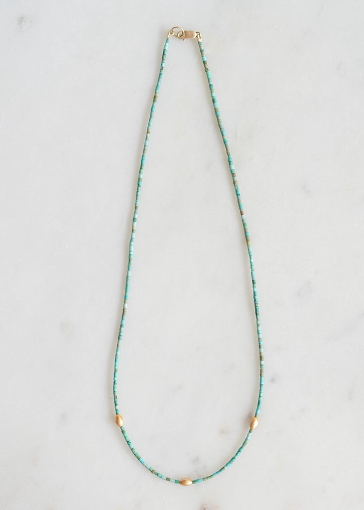Ananda Khalsa | Turquoise Necklace with 20k Rice Beads