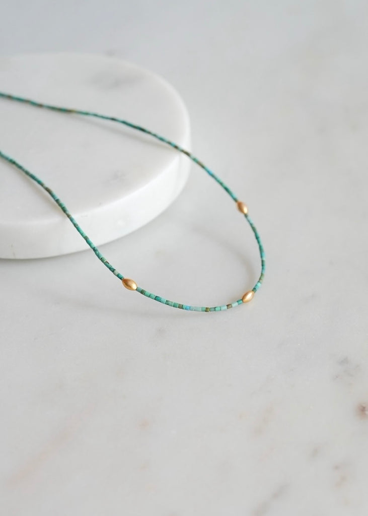 Ananda Khalsa | Turquoise Necklace with 20k Rice Beads