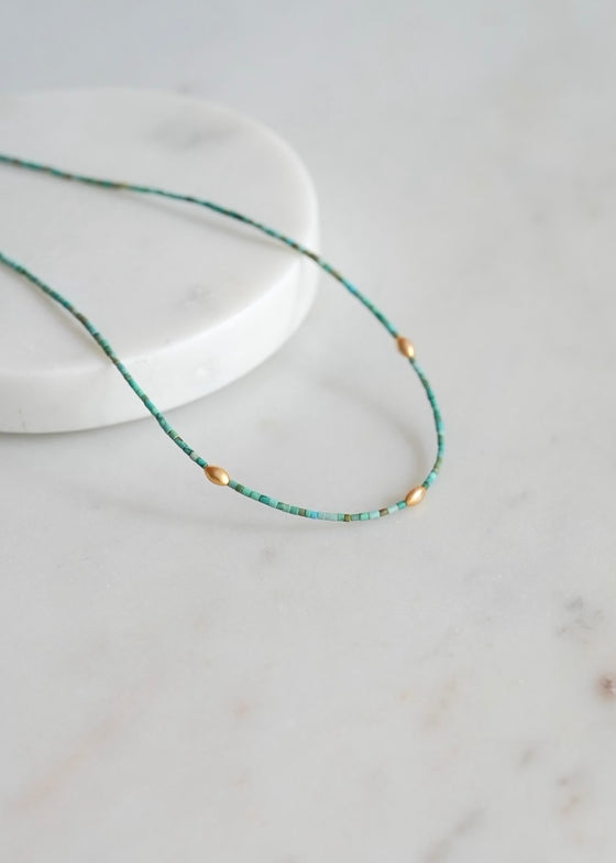 Ananda Khalsa | Turquoise Necklace with 20k Rice Beads