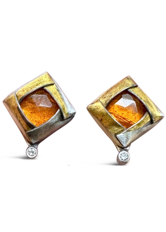 Austin Titus | Diamond Fold Studs | Orange Kyanite