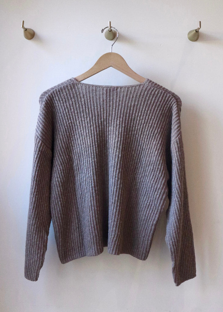Avalin | Long Sleeve V Neck Rib Drop Shoulder | Oak