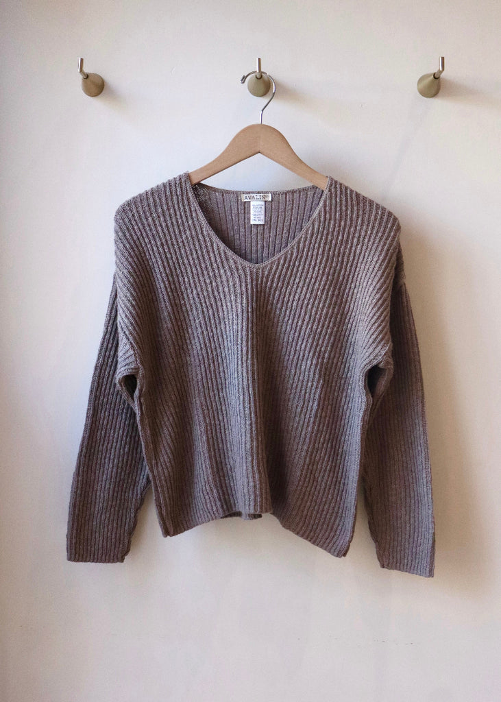 Avalin | Long Sleeve V Neck Rib Drop Shoulder | Oak