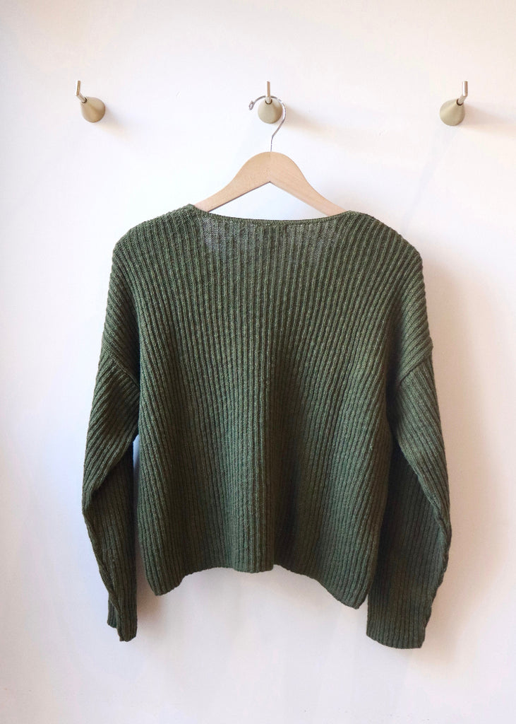 Avalin | Long Sleeve V Neck Rib Drop Shoulder | Olive