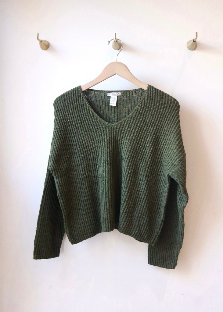 Avalin | Long Sleeve V Neck Rib Drop Shoulder | Olive