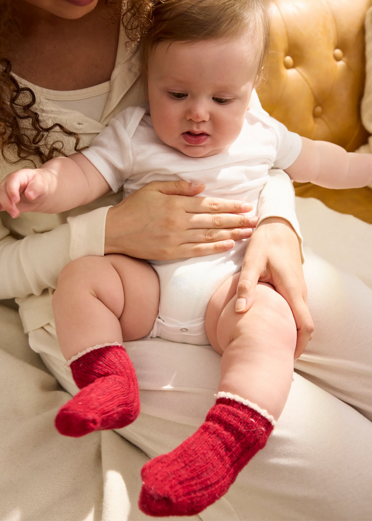 Lisa b. | Baby Tipped Rib Wool Cashmere Socks - Red