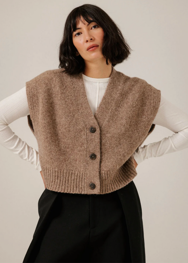 Bare Knitwear | Alpaca Button Down Vest in Dark Fawn