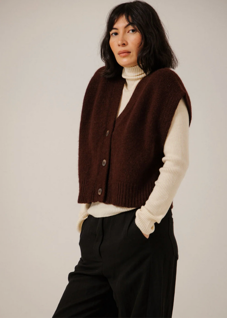 Bare Knitwear | Alpaca Button Down Vest in Maroon