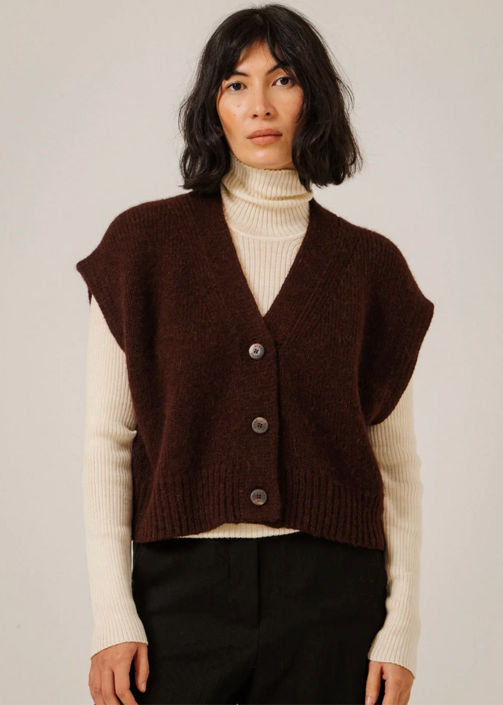Bare Knitwear | Alpaca Button Down Vest in Maroon