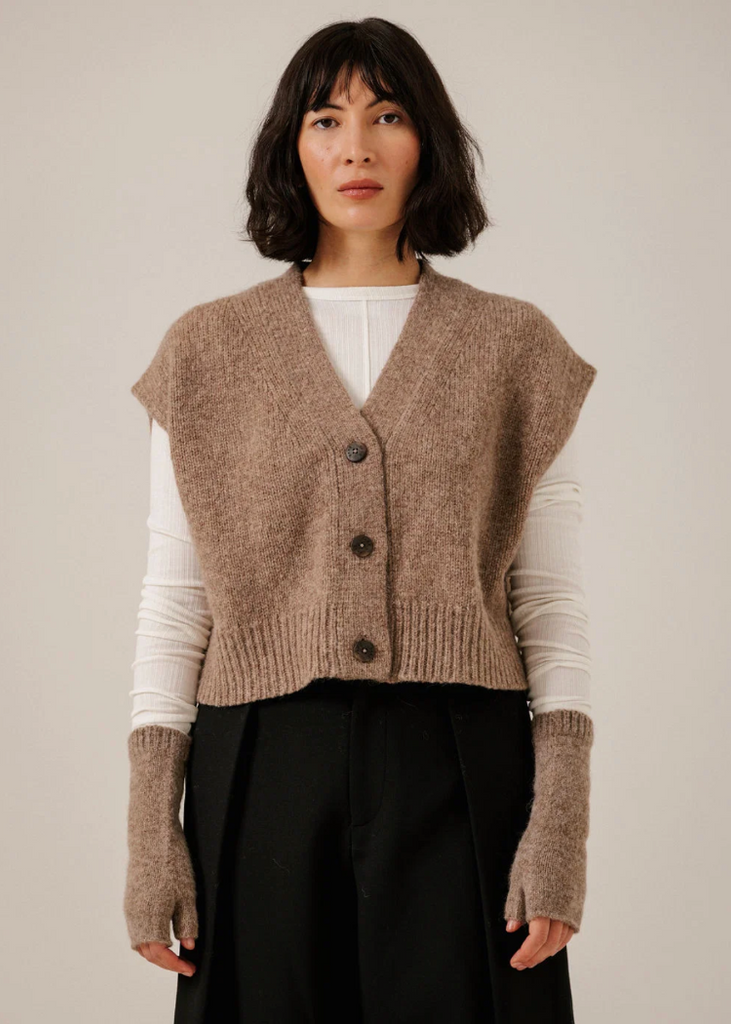 Bare Knitwear | Baby Alpaca Fingerless Mittens in Dark Fawn