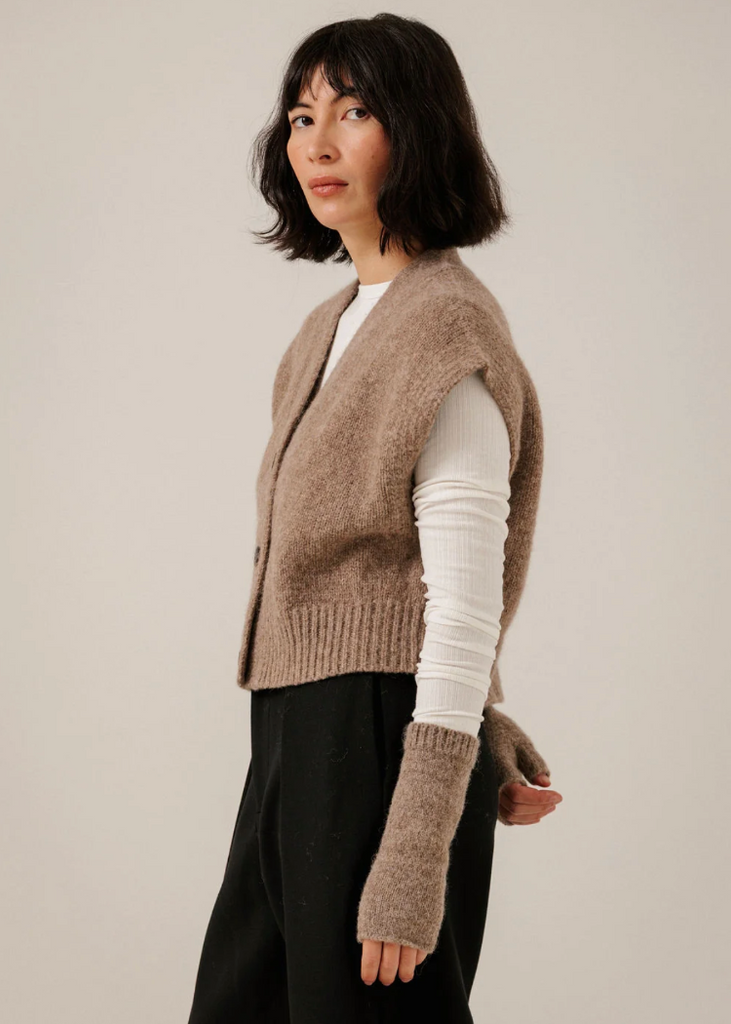 Bare Knitwear | Baby Alpaca Fingerless Mittens in Dark Fawn