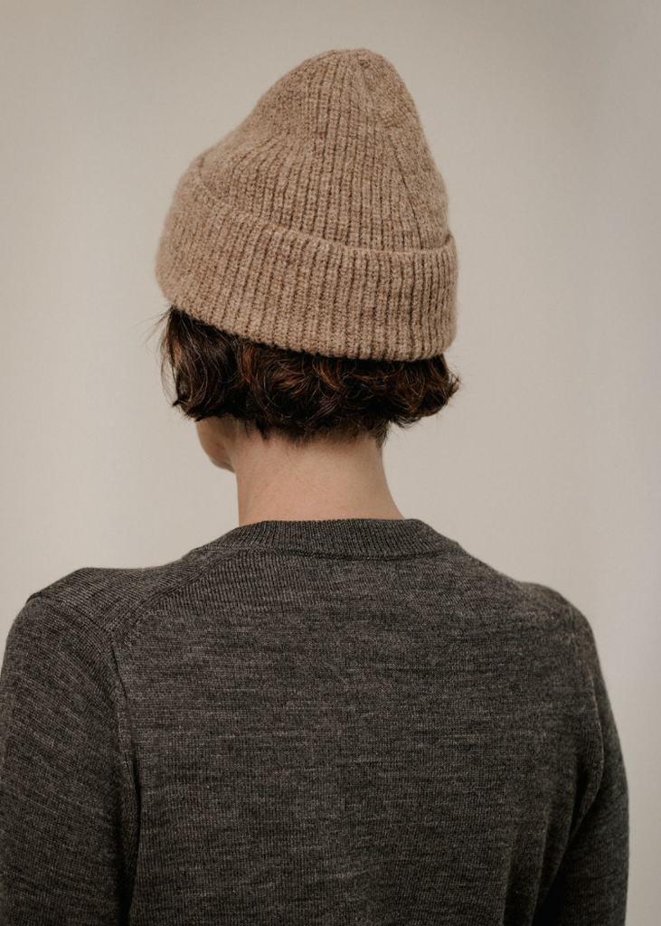 Bare Knitwear | Baby Alpaca Rib Beanie in Dark Fawn