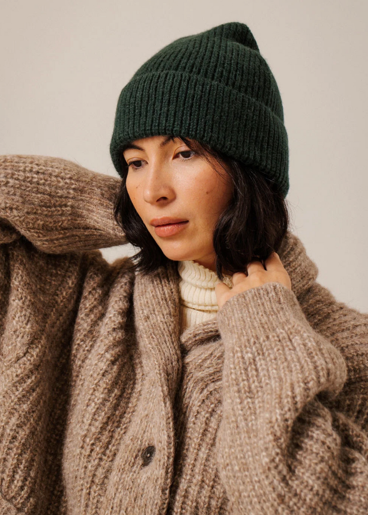 Bare Knitwear | Baby Alpaca Rib Beanie in Emerald