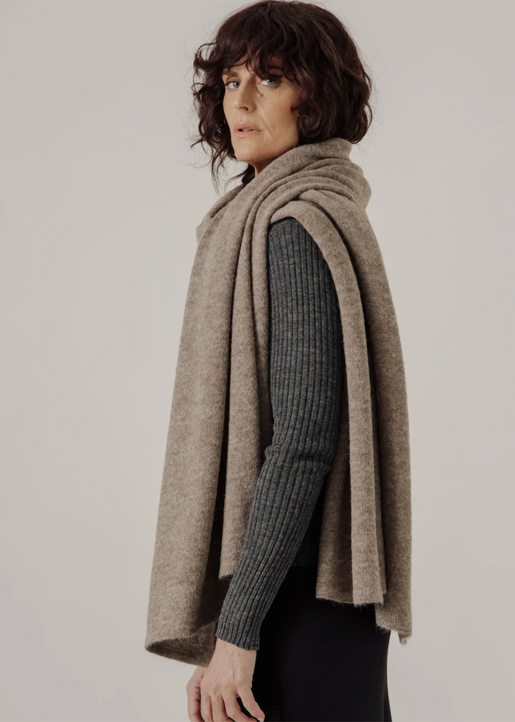 Bare Knitwear | Baby Alpaca Travel Wrap | Dark Fawn