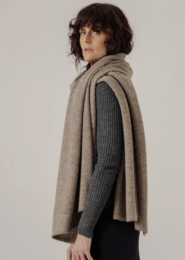 Bare Knitwear | Baby Alpaca Travel Wrap in Dark Fawn