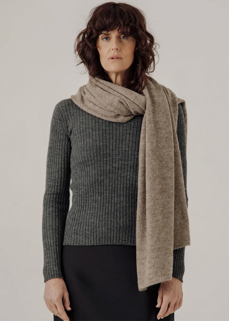 Bare Knitwear | Baby Alpaca Travel Wrap | Dark Fawn