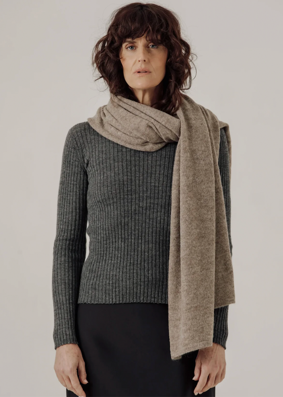 Bare Knitwear | Baby Alpaca Travel Wrap | Dark Fawn