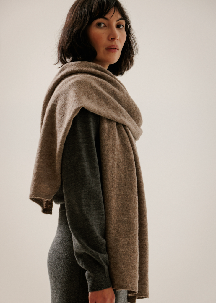 Bare Knitwear | Baby Alpaca Travel Wrap in Dark Fawn