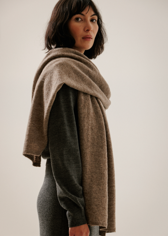 Bare Knitwear | Baby Alpaca Travel Wrap in Dark Fawn