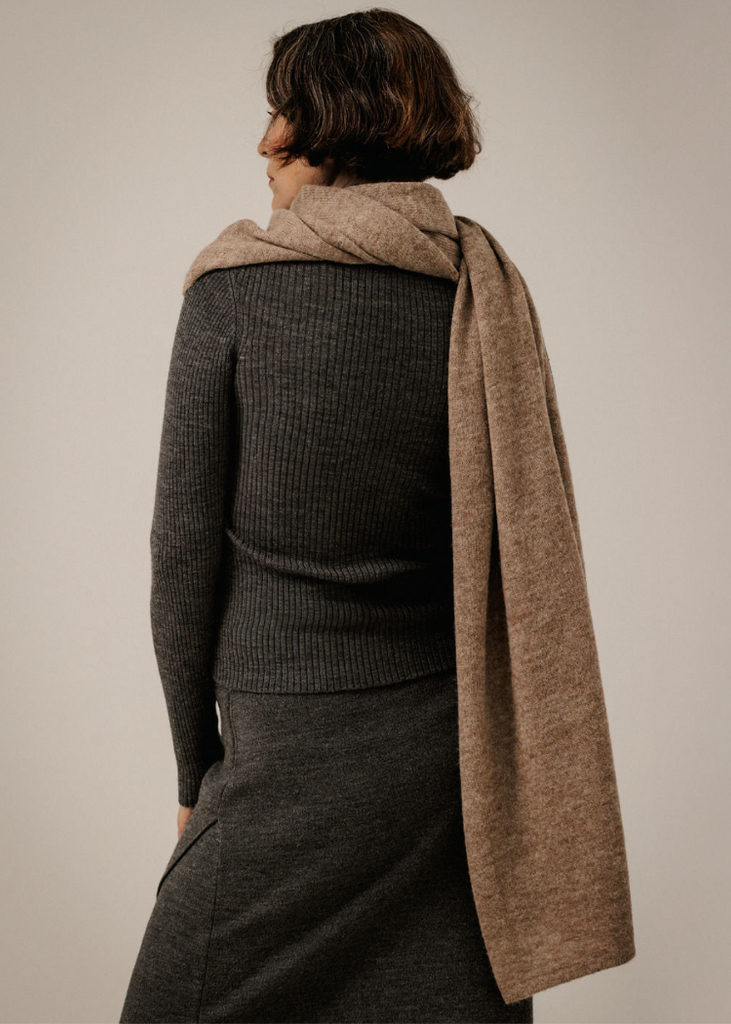 Bare Knitwear | Baby Alpaca Travel Wrap in Dark Fawn