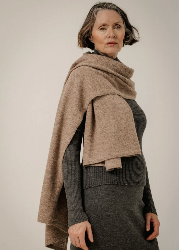 Bare Knitwear | Baby Alpaca Travel Wrap in Dark Fawn