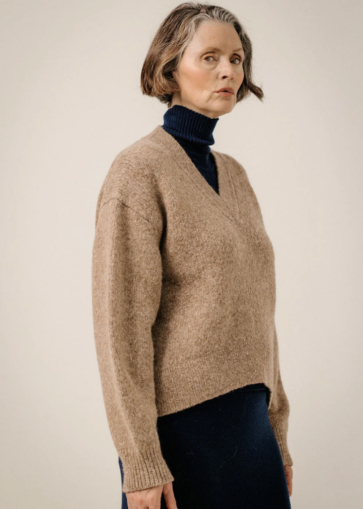 Bare Knitwear | Boxy Alpaca V-Neck in Dark Fawn