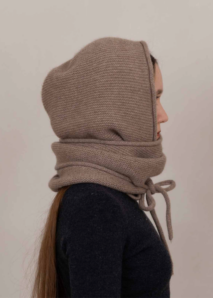 Oats + Rice | Eden Cashmere Hooded Scarf | Beige