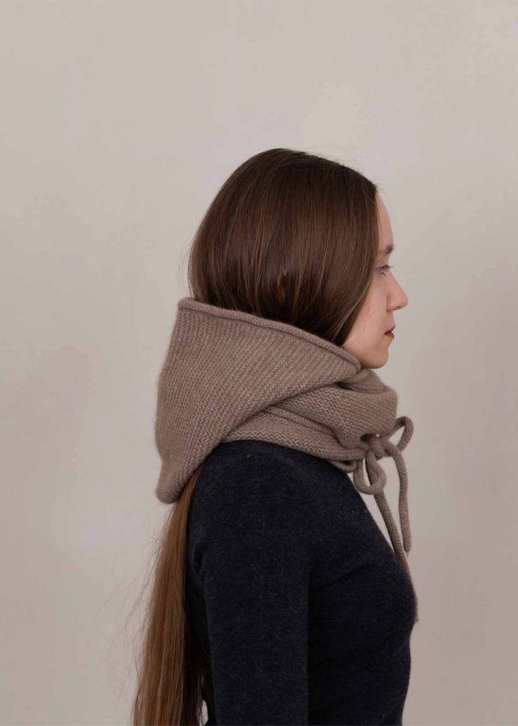 Oats + Rice | Eden Cashmere Hooded Scarf | Beige