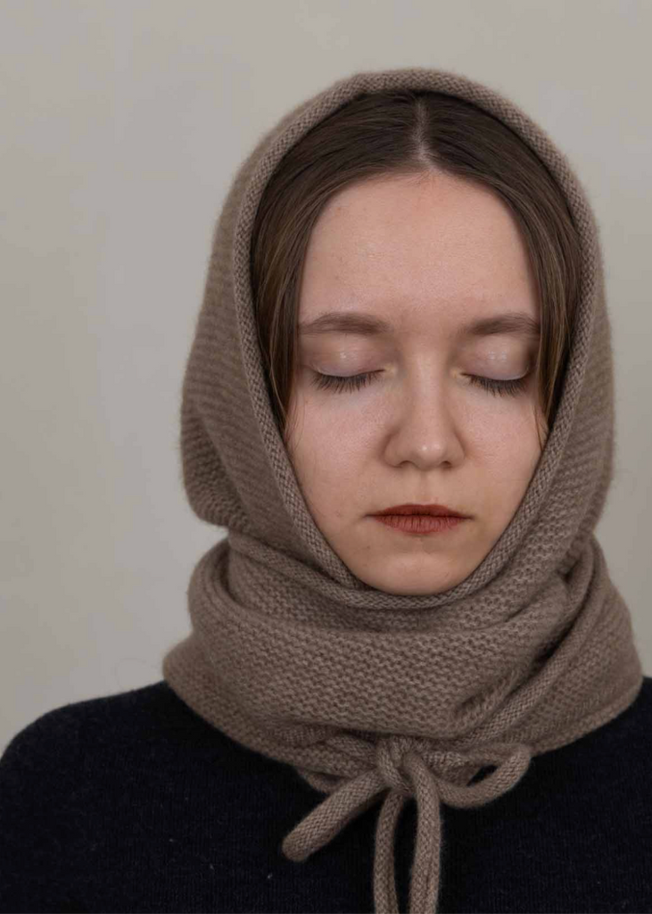 Oats + Rice | Eden Cashmere Hooded Scarf | Beige