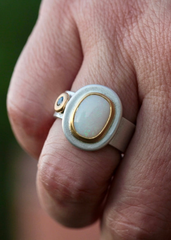Big Sur | Australian Opal + Blue Sapphire Ring