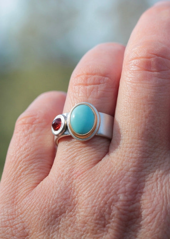 Big Sur | Sleeping Beauty Turquoise + Red Sapphire Ring