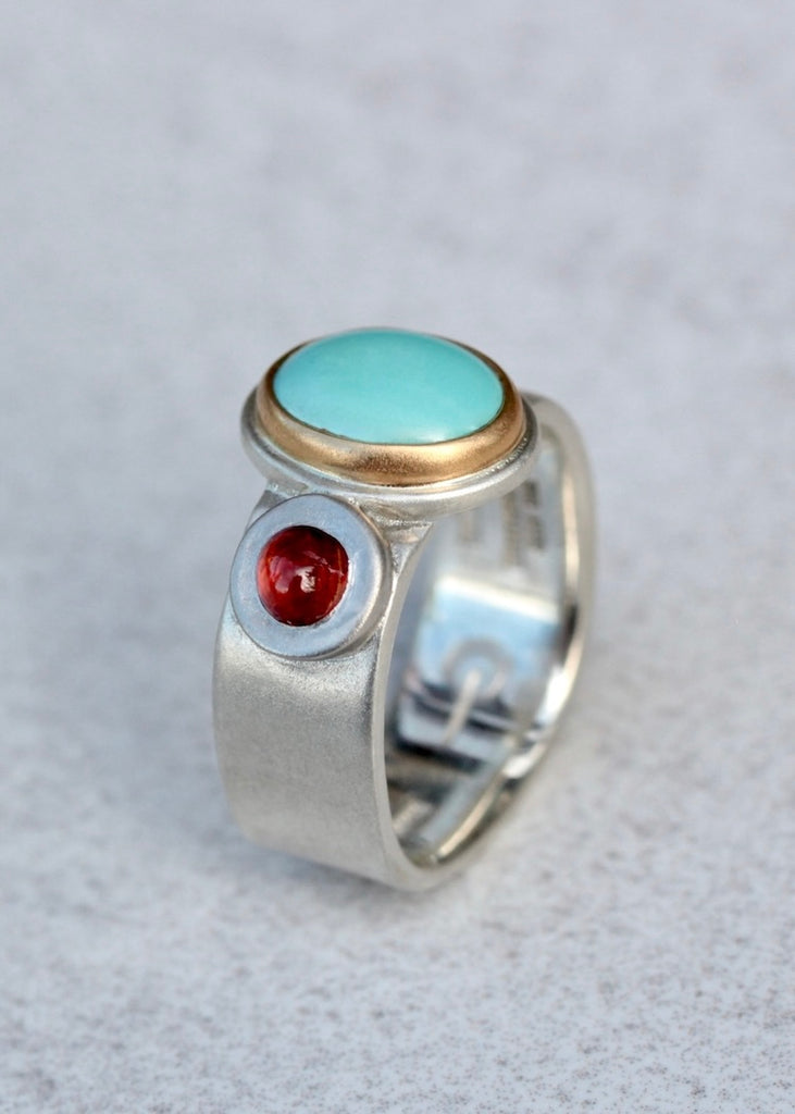 Big Sur | Sleeping Beauty Turquoise + Red Sapphire Ring