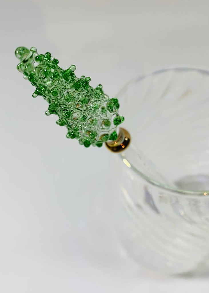 Blown Glass Cocktail Stirrer | Green Pine Tree