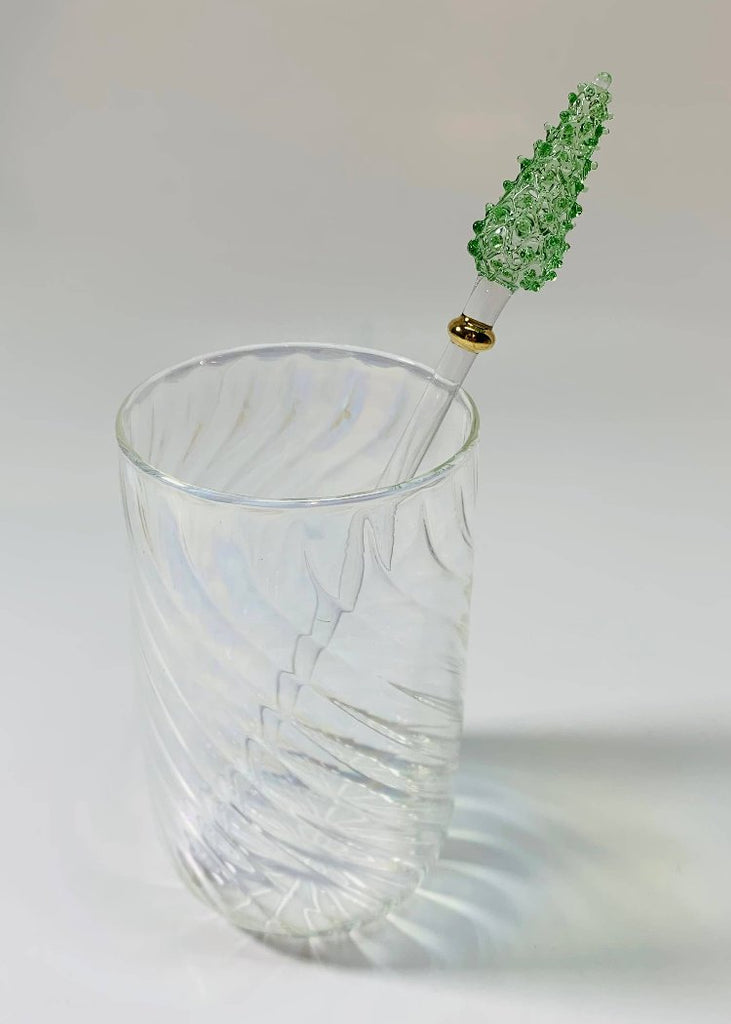 Blown Glass Cocktail Stirrer | Green Pine Tree