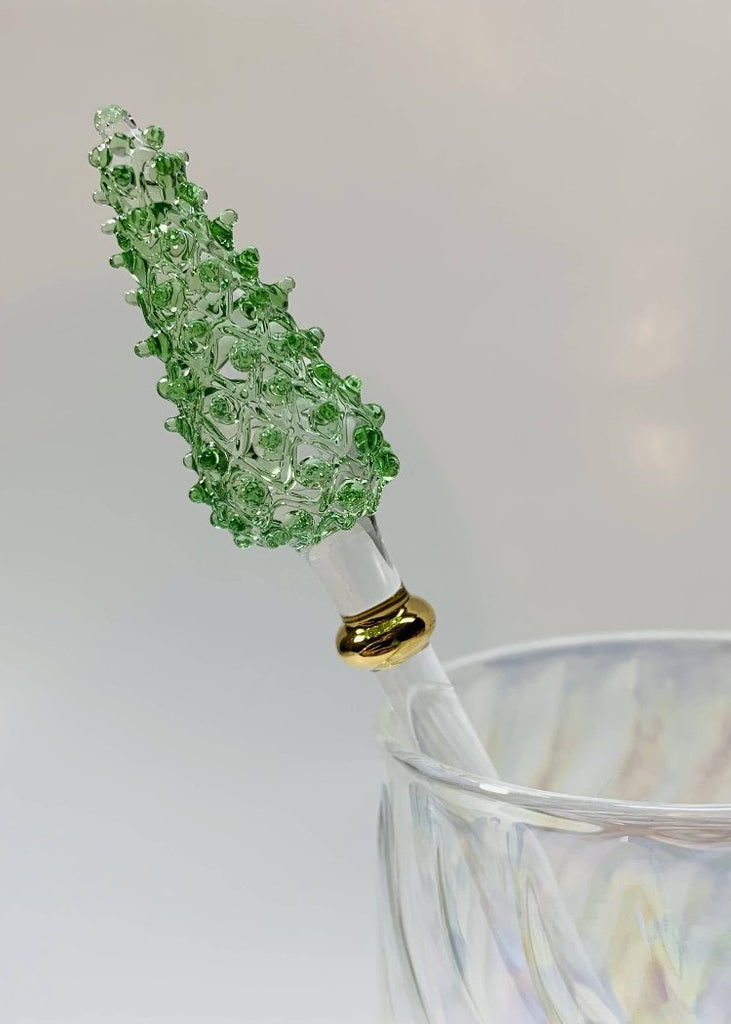 Blown Glass Cocktail Stirrer | Green Pine Tree