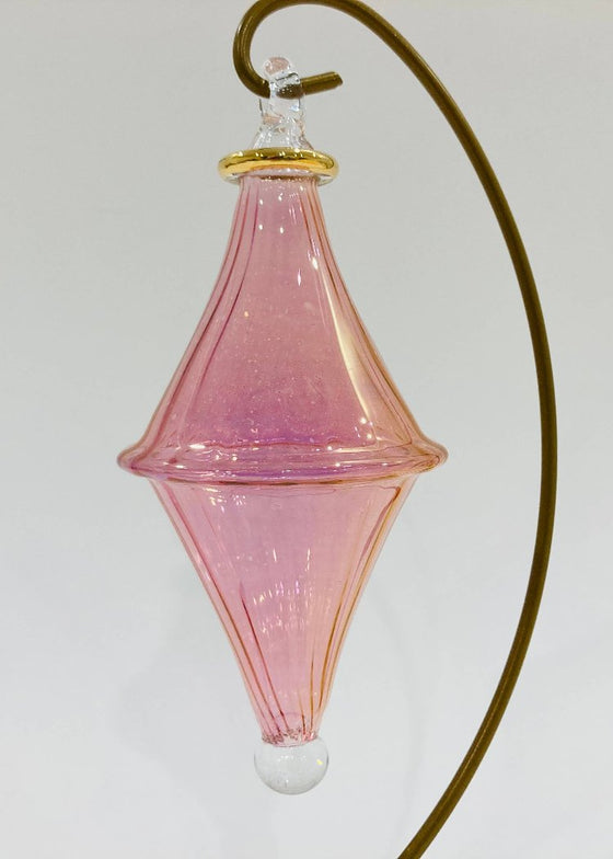 Blown Glass Ornament | Bi-Cone Wavy Pink