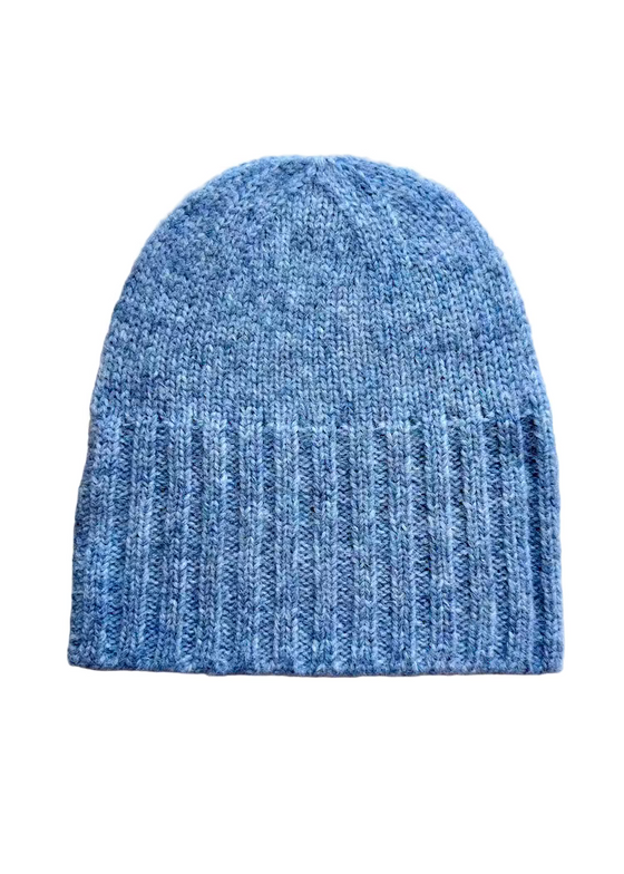 Alpaca Hand Knit Flat Hat Blue