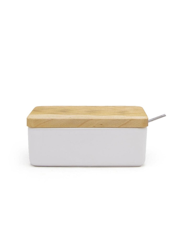 Butter Case With Wooden Lid + Stainless Butter Knife | White