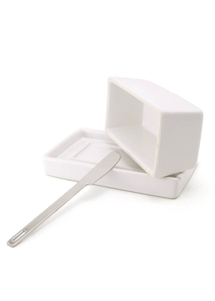Butter Dish with Stainless Butter Knife | White