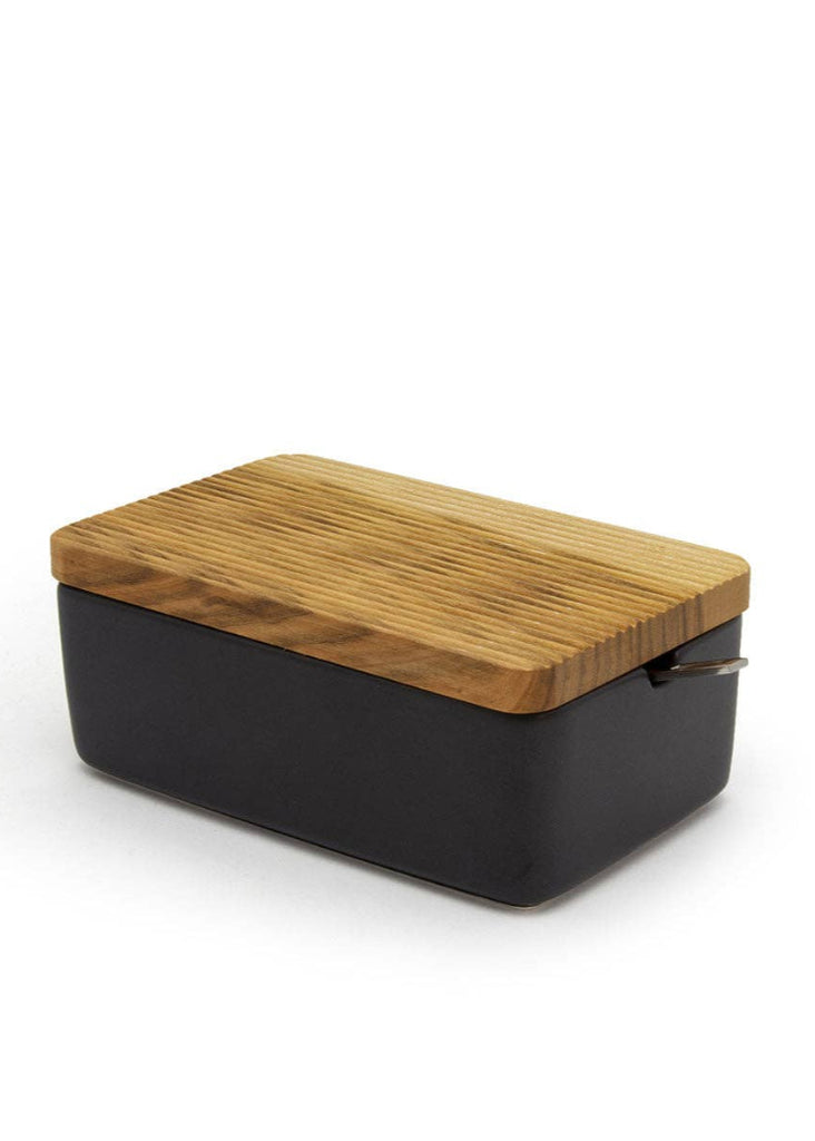 Butter Case with Wooden Lid + Stainless Butter Knife | Black
