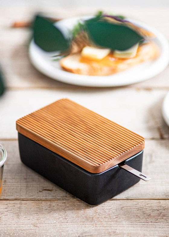Butter Case with Wooden Lid + Stainless Butter Knife | Black
