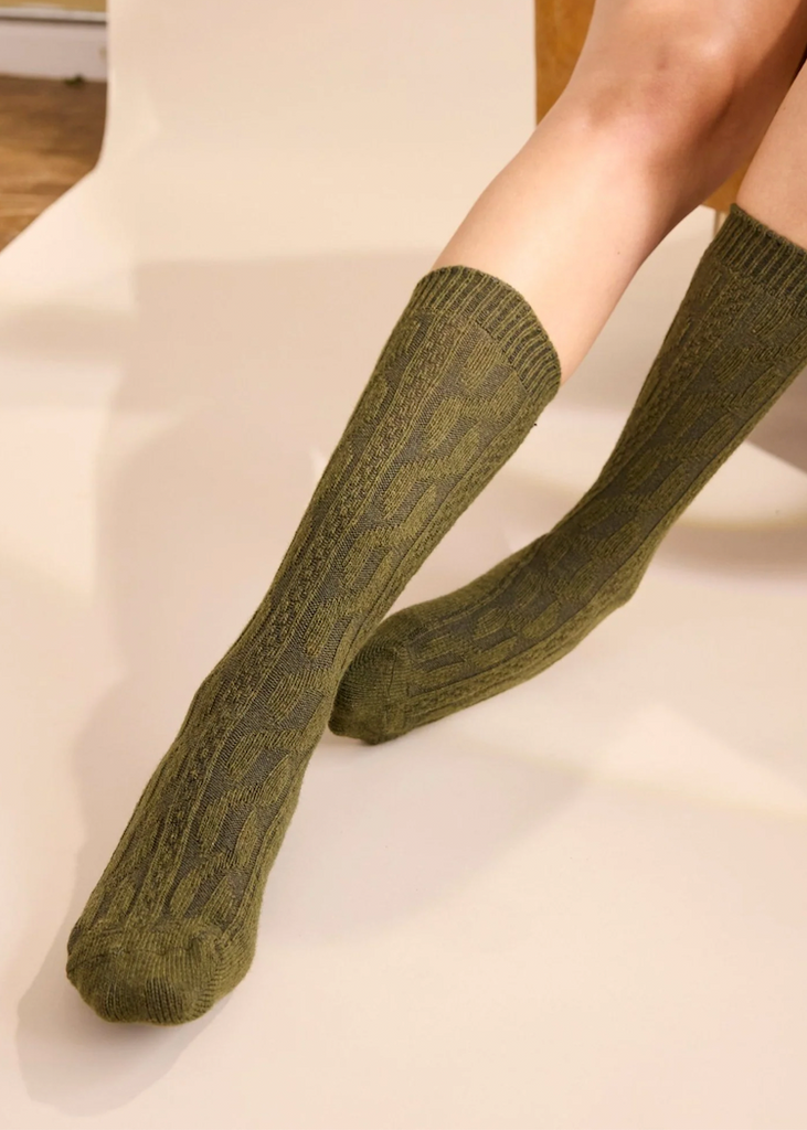 Cable Wool Cashmere Crew Sock
