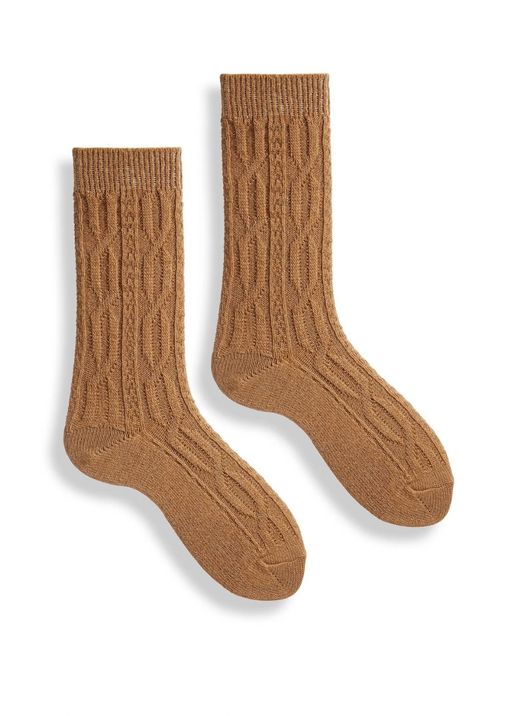 Lisa b. | Cable Wool Cashmere Crew Sock Camel