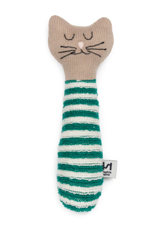 Sophie Home | Cotton Knit Baby Rattle | Green Cat