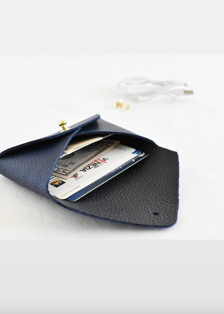 Celina Mancurti | Leather Card Holder | Navy & Black Inside