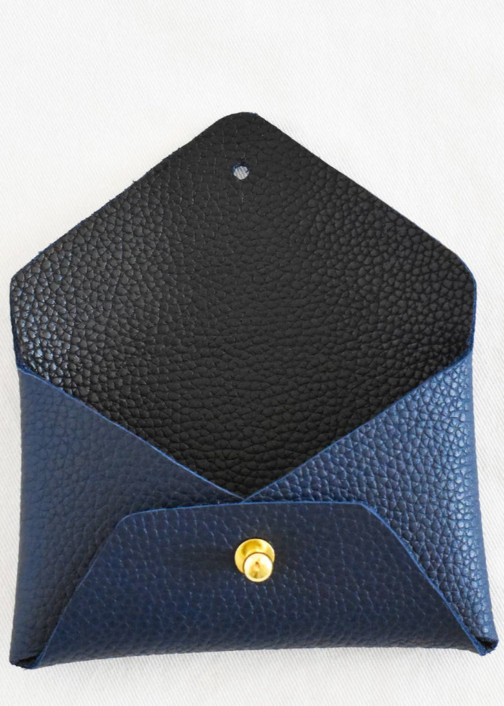 Celina Mancurti | Leather Card Holder | Navy & Black Inside