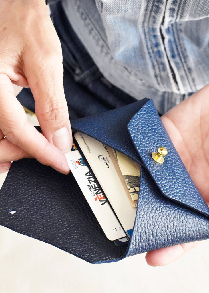 Celina Mancurti | Leather Card Holder | Navy & Black Inside