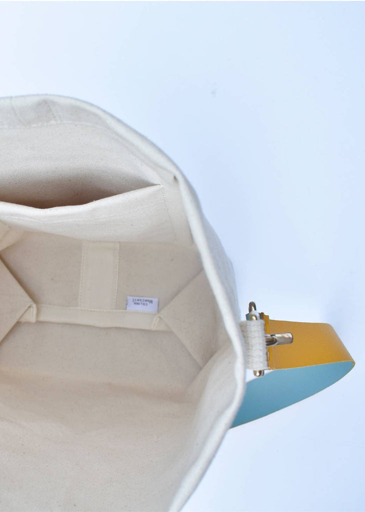 Celina Mancurti | Mini Tote Bag with Leather Strap | Mustard & Turquoise