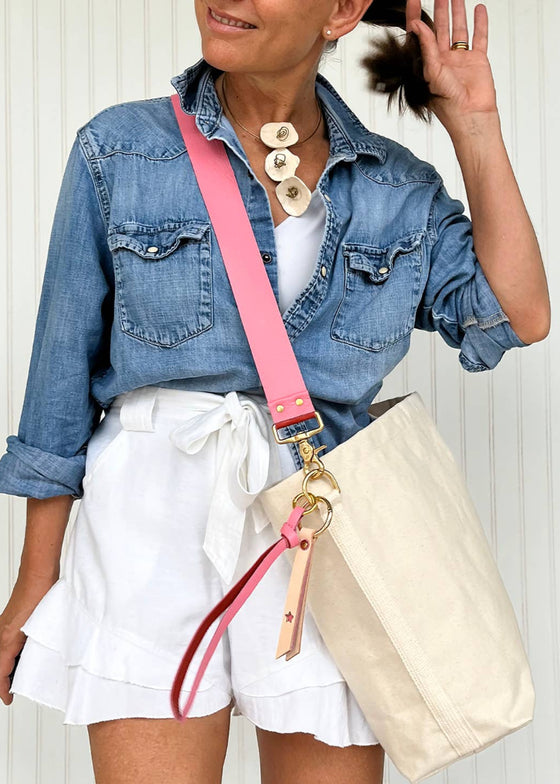 Celina Mancurti | Mini Tote with Leather Strap | Pink & Red